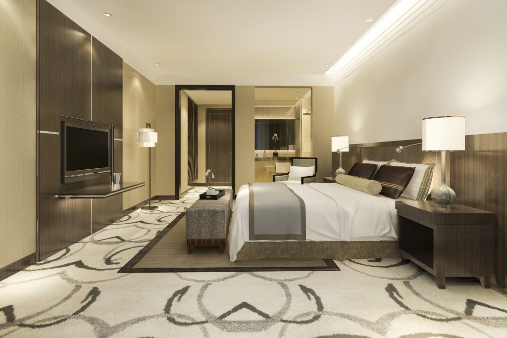 3d rendering modern luxury bedroom suite and bathroom